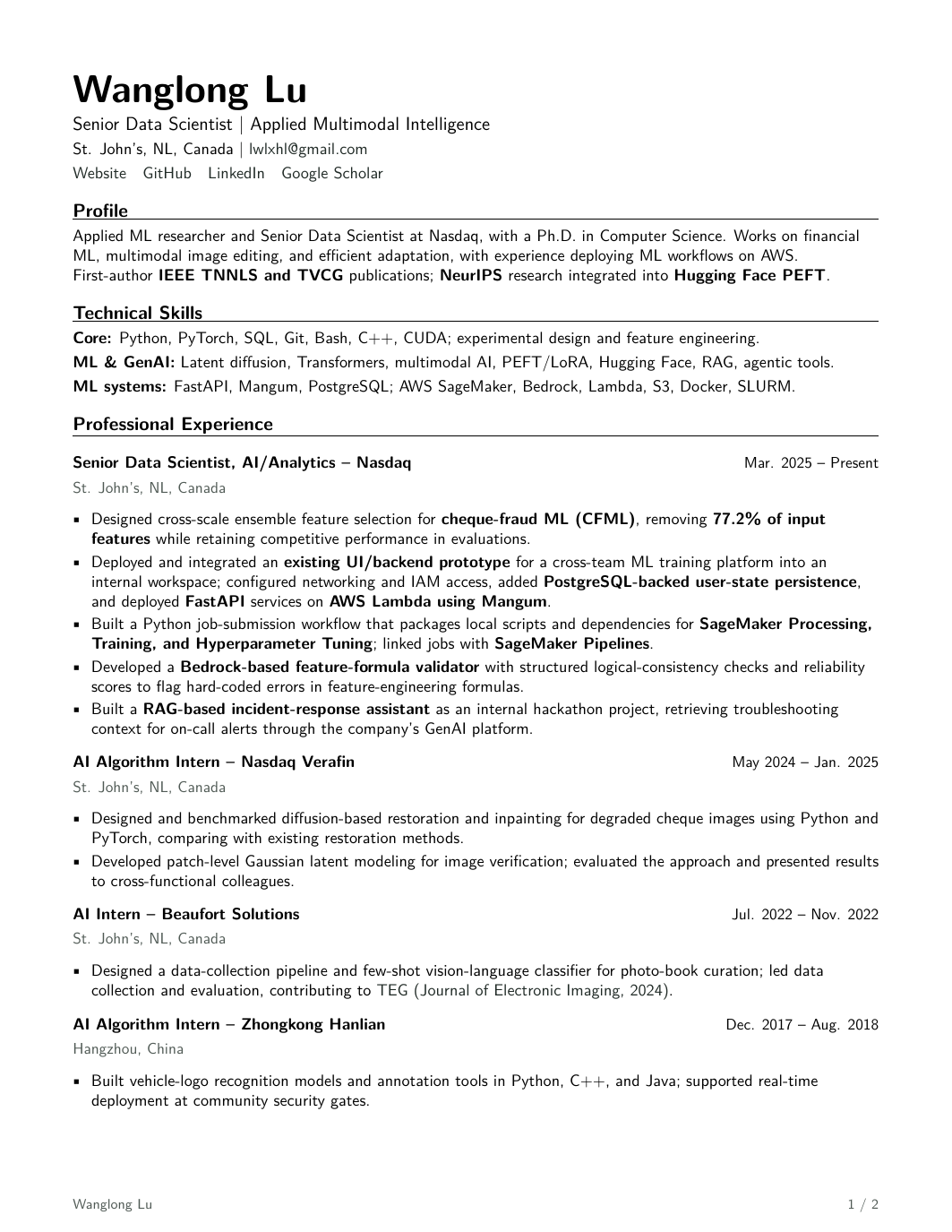 Industry Resume, page 1 of 2